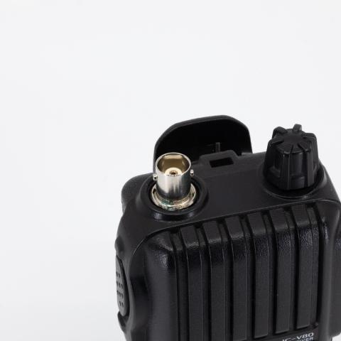 icom ic v80 top view showing bnc connector without antenna black ribbed body single control knob
